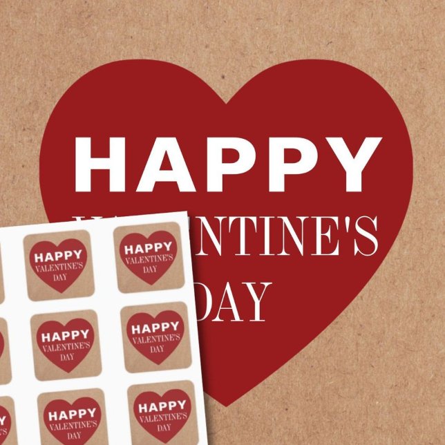 Simple Cool Kraft Red Heart White Valentine's Day Square Sticker (Creator Uploaded)