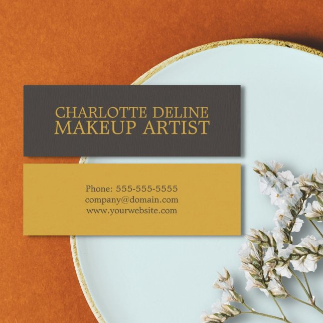 Simple Cool Texture Grey Gold Makeup Artist Mini Business Card (Creator Uploaded)