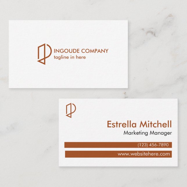 Simple Copper Brown Modern White Professional  Business Card (Front/Back)