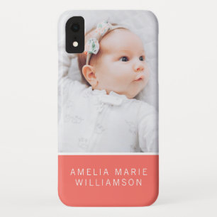 Simple Coral Contemporary Baby Photo and Name Case-Mate iPhone Case