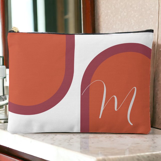 Simple Coral Magenta Pink Arch with Monogram Accessory Pouch (Personalize with your monogram initial.)