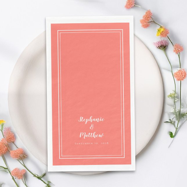 Simple Coral Modern Minimalist Wedding Dinner Napkin (Simple Coral Modern Minimalist Wedding Dinner Paper Guest Towels)