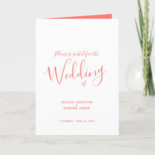 Simple coral orange white script wedding programs programme