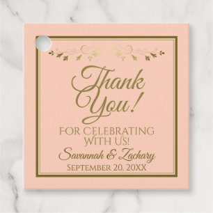 Simple Coral Peach & Gold Chic Wedding Thank You Favour Tags