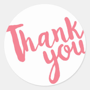Simple coral pink and white thank you sticker
