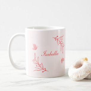 simple coral pink botanical coffee mug