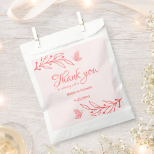 simple coral pink botanical wedding favour bags