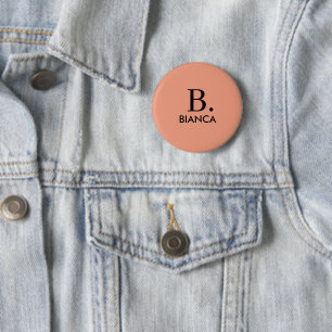 Simple coral pink minimalist monogram 6 cm round badge