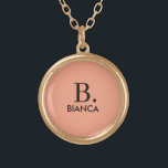 Simple coral pink minimalist monogram gold plated necklace<br><div class="desc">The simple coral pink minimalist monogram design is chic and adds a pop of colour to your gift. With its sleek coral pink design and the option to customise it with your own monogram,  it offers a perfect blend of simplicity and personalisation for a stylish personality.</div>