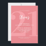 Simple Coral Pink Modern 21st Birthday Invitation<br><div class="desc">A simple modern 21st birthday invitation featuring elegant calligraphy script typography and minimalist design in coral pink and white colour.</div>