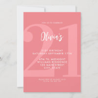 Simple Coral Pink Modern 21st Birthday