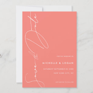 Simple Coral Pink Modern Handwritten Script Save The Date