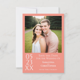 Simple Coral Pink Modern Minimal Photo Wedding Save The Date