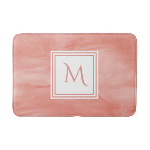 Simple Coral Pink Subtle Marble Modern Monogram Bath Mat