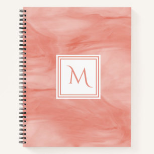 Simple Coral Pink Subtle Marble Modern Monogram Notebook