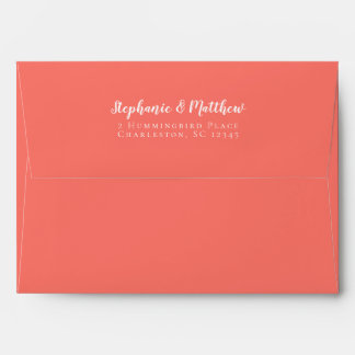 Simple Coral Wedding Bride & Groom Return Address Envelope