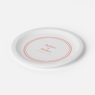 Simple Coral White Modern Bride & Groom Wedding Paper Plate