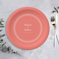 Simple Coral White Modern Bride & Groom Wedding