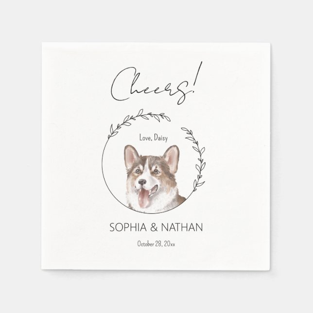 Simple Corgi Dog Wedding Cocktail Napkins (Front)