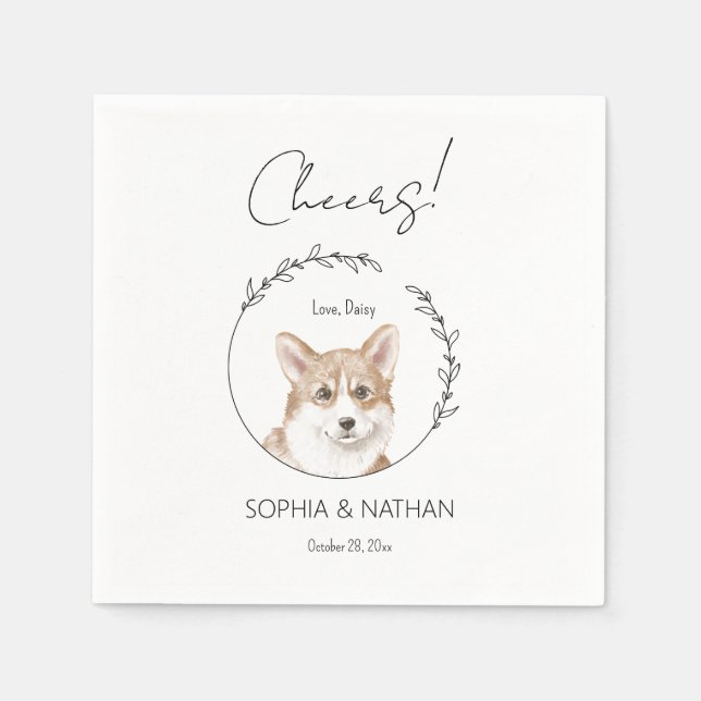 Simple Corgi Dog Wedding Cocktail Napkins (Front)