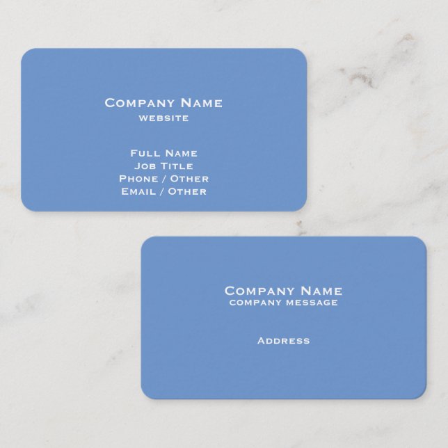 Simple Cornflower Blue Business Card (Front/Back)
