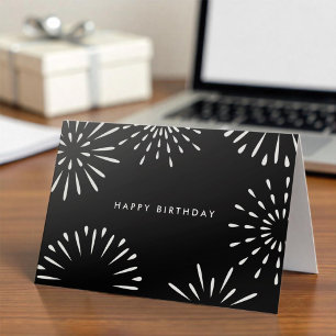 Simple Corporate Black White Fireworks Birthday Card