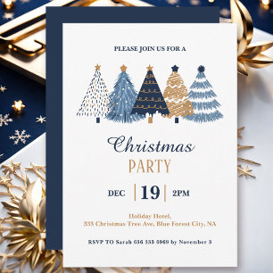 Simple Corporate Blue Christmas Trees Holiday Invitation