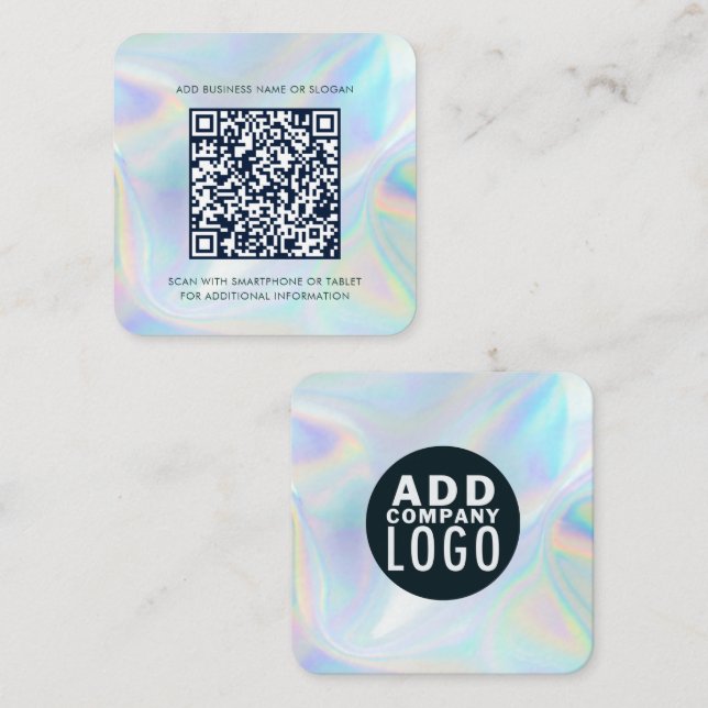 Simple Corporate Logo and QR Code Holographic Square Business Card (Front/Back)