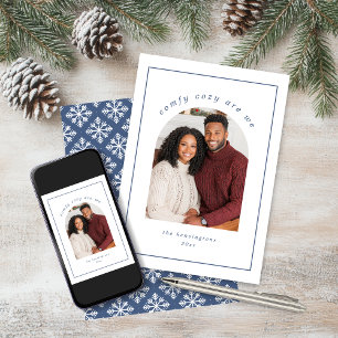 Simple Cosy Blue White Snowflake Christmas Photo Holiday Card