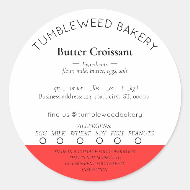 Simple Cottage Food Law Stickers (Front)