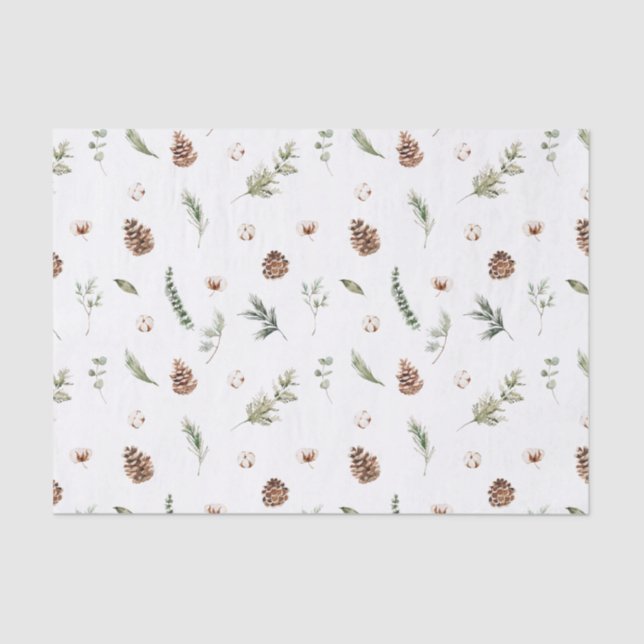 Simple Cotton Winter Greenery Watercolor Christmas Tissue Paper (Front)