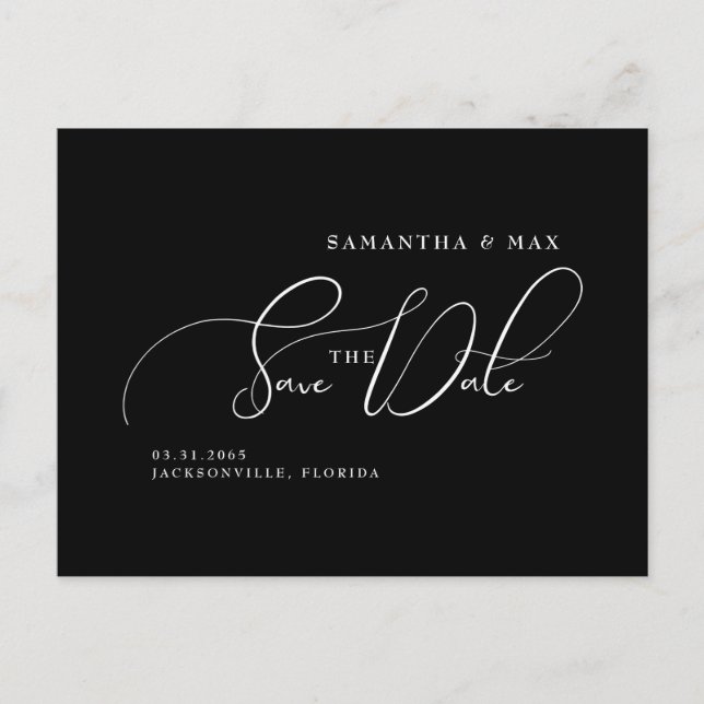 Simple Couple B/W Photo Elegant Save the Date Announcement Postcard (Front)