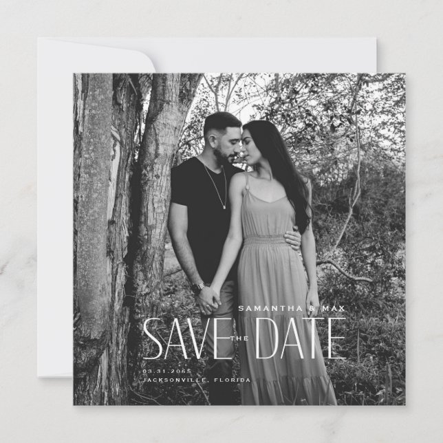 Simple Couple B/W Photo Modern Square Save Date Save The Date (Front)