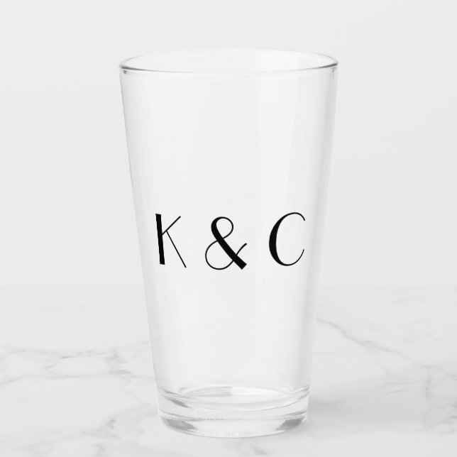 Simple Couple Initials Wedding  Glass (Front)