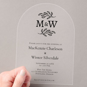 Simple Couple Monogram Initials Minimalist Wedding Acrylic Invitations
