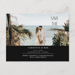 Simple Couple Two Photo Black Save The Date Announcement Postcard