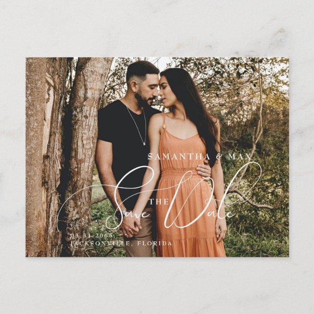 Simple Couple Two Photo Elegant Save the Date  Postcard (Front)