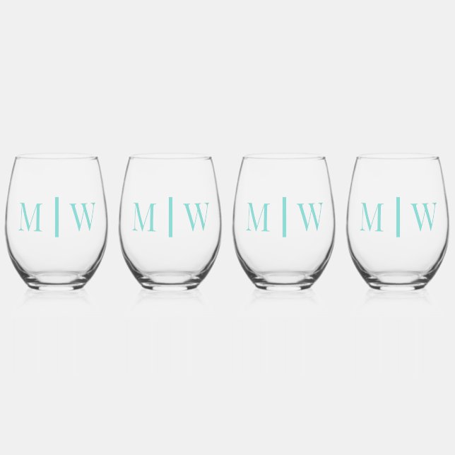 Simple Couple Wedding 2 Initial Mon VS DIY Colours Stemless Wine Glass (Front)