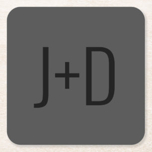 Simple Couples Initials Black & Grey Square Paper Coaster