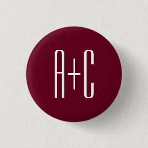 Simple Couples Initials White & Burgundy 3 Cm Round Badge