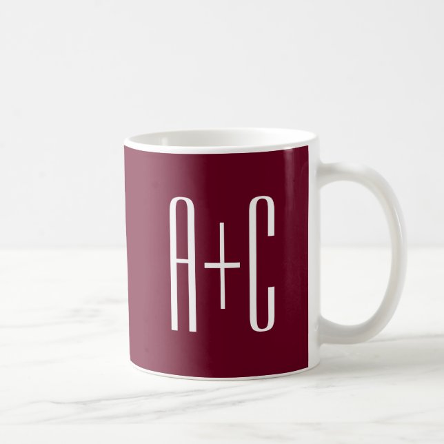 Simple Couples Initials | White & Burgundy Coffee Mug (Right)