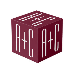Simple Couples Initials   White & Burgundy Cube