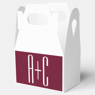 Simple Couples Initials White & Burgundy Favour Box