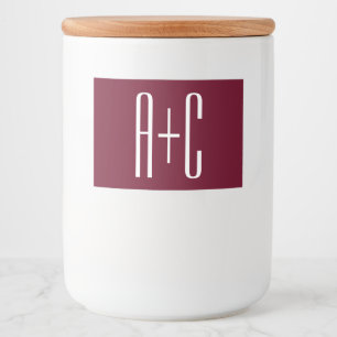 Simple Couples Initials White & Burgundy Food Label