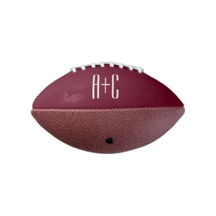 Simple Couples Initials   White & Burgundy Football