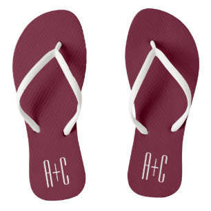 Simple Couples Initials   White & Burgundy Jandals