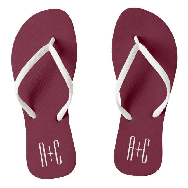 Simple Couples Initials | White & Burgundy Jandals (Footbed)