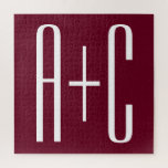 Simple Couples Initials | White & Burgundy Jigsaw Puzzle<br><div class="desc">Classy,  bold & modern.</div>