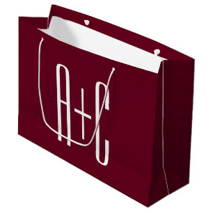 Simple Couples Initials White & Burgundy Large Gift Bag