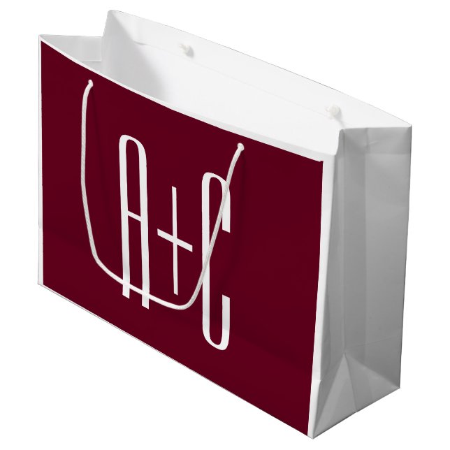Simple Couples Initials | White & Burgundy Large Gift Bag (Front Angled)